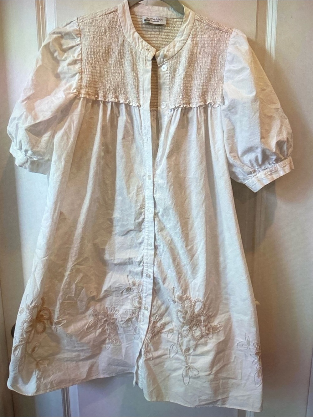 Lightweight White Embroidered Smocked Yoke Mini Dress